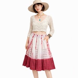 Bohemian hippie Pink and White tie dye Skirt Sz L